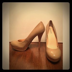 Guess Patent Cream Stilettos with Cork Heel